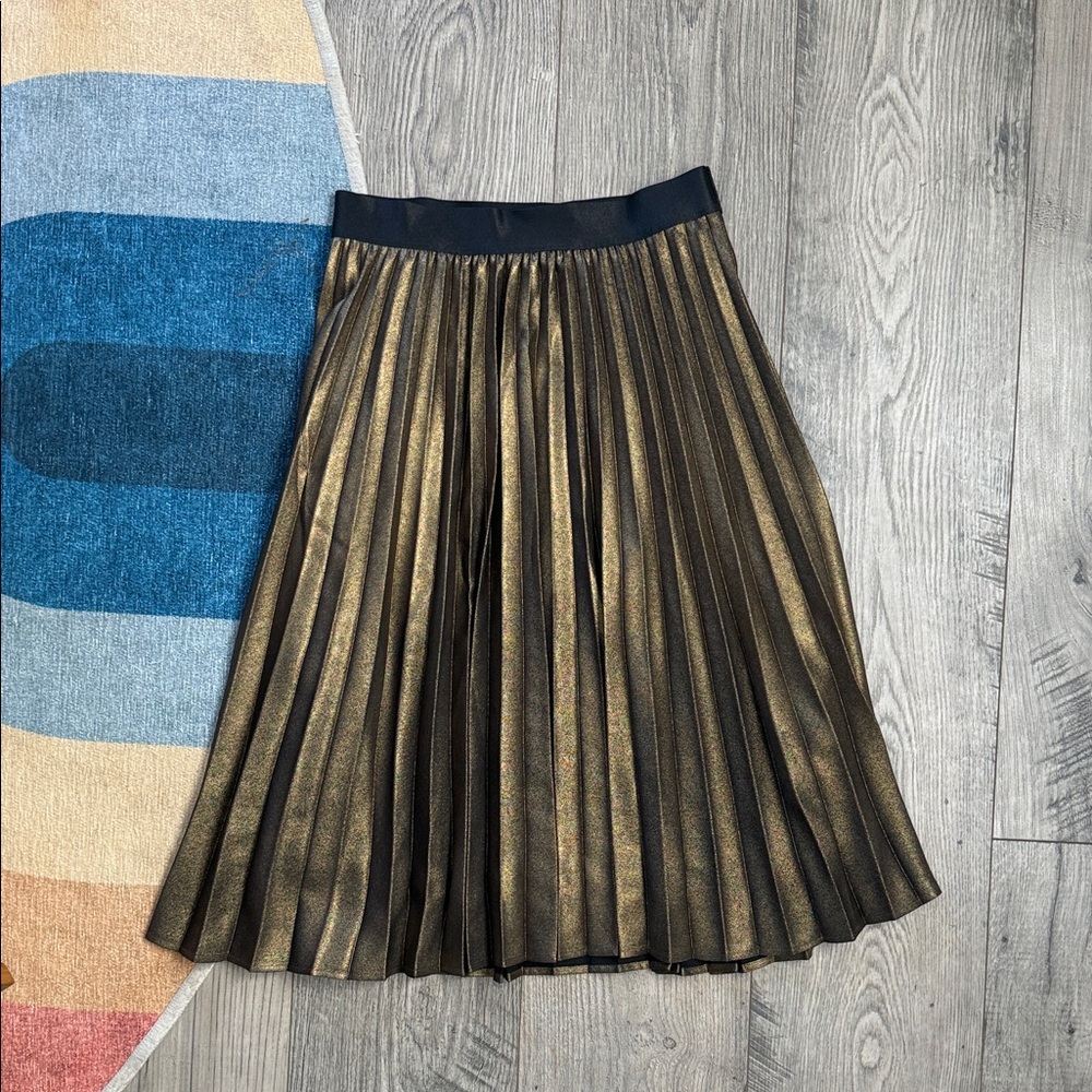 Express Black and Gold Pleated Midi Skirt